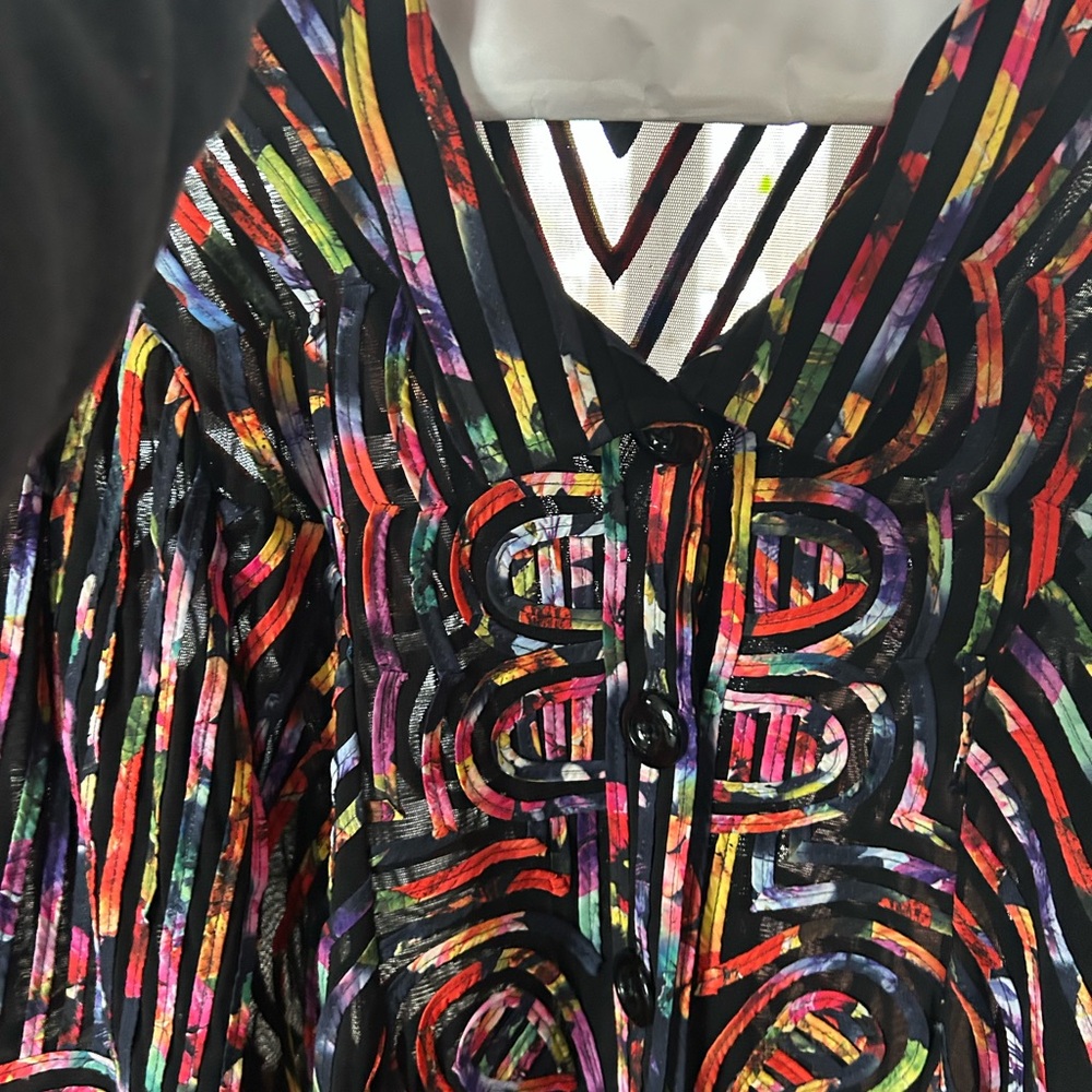 Weavz Multicolor Artistic Long Sleeve Button Down Sheer Top Size XL - Picture 9 of 9